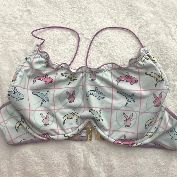 Oceanus x Playboy Bikini Top M Pastel Animal Print Ruffle Swim Limited Edition - Picture 1 of 5